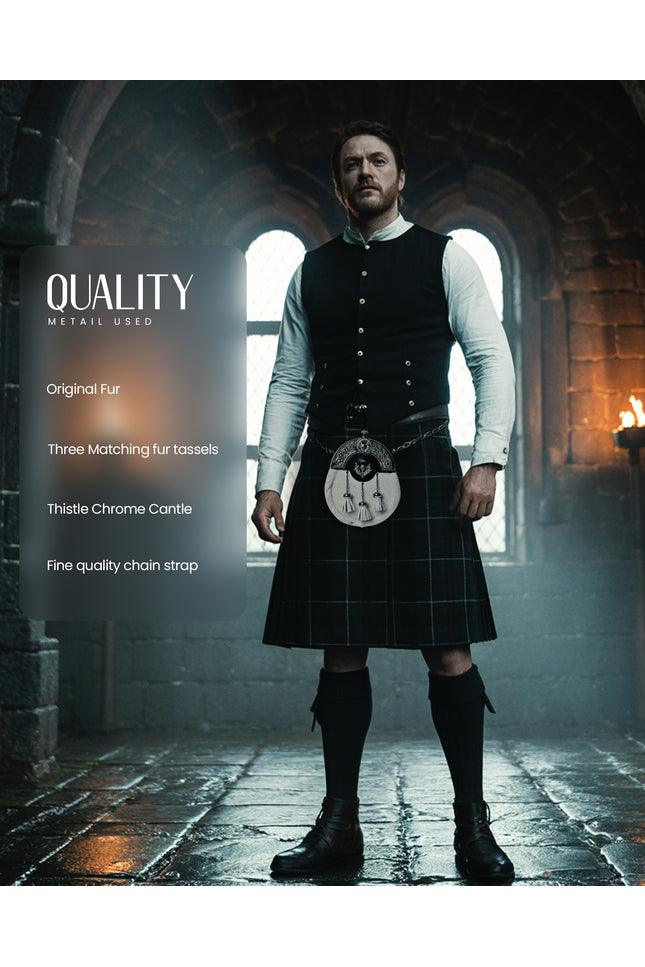 Formal White Bovine Sporran With Targe Leather Cantle