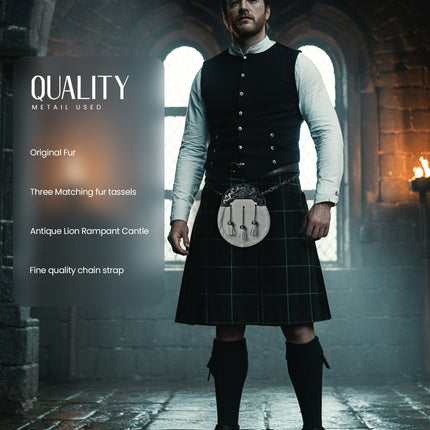 Formal White Bovine Sporran with Antique Lion Rampant Cantle