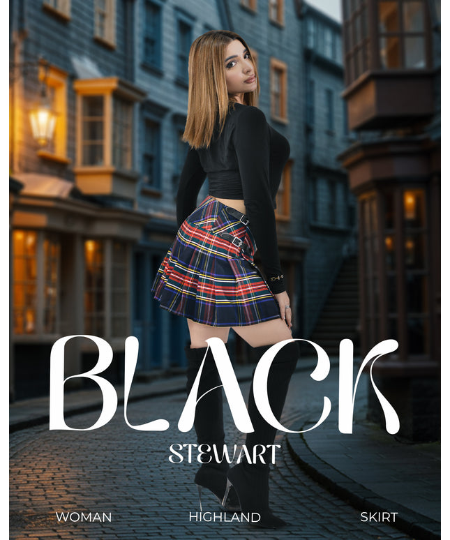 Women's Tartan Billie Skirt | Black Stewart