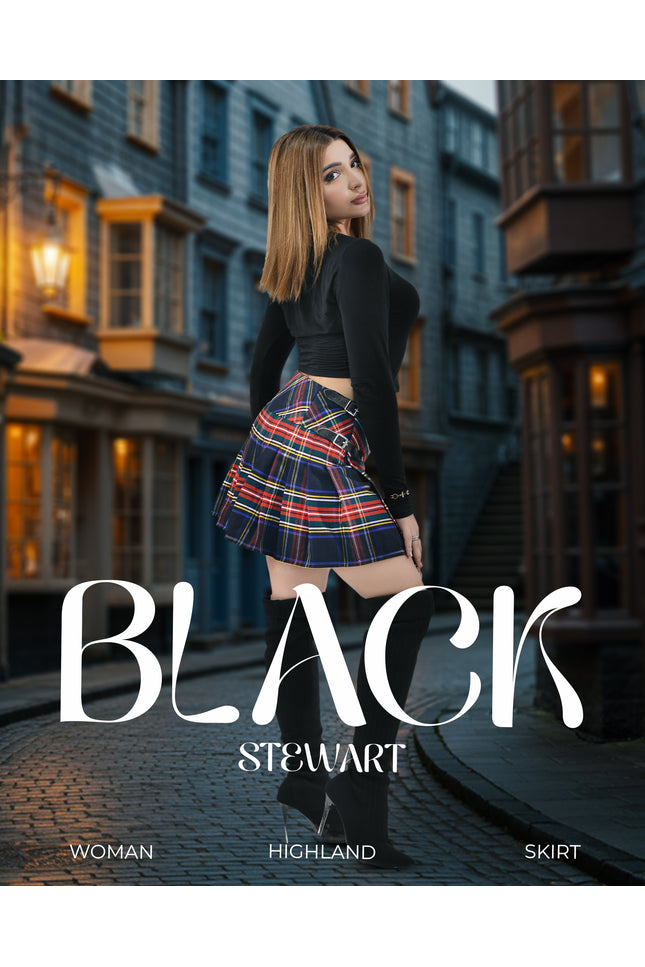 Women's Tartan Billie Skirt | Black Stewart