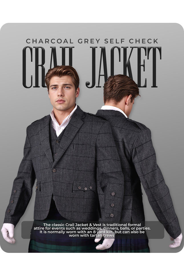 Charcoal Grey Crail Jacket & Vest  -  Italian Tweed Wool | Scottish Formalwear