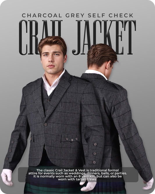 Charcoal Grey Crail Jacket & Vest – Italian Tweed Wool | Scottish Formalwear