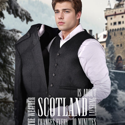 Black Crail Jacket & Vest  -  Italian Tweed Wool | Scottish Formalwear