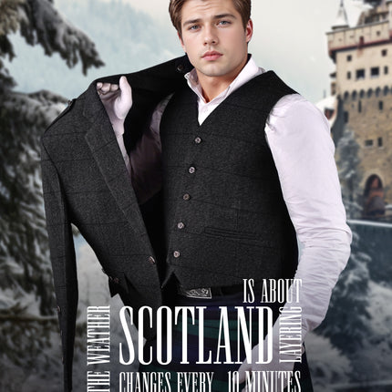Charcoal Grey Crail Jacket and Vest - Self Check – Italian Tweed Wool | Scottish Formalwear