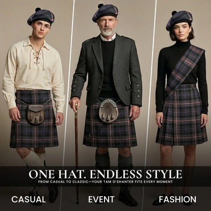 Tam O'Shanter Hat with Pompom | Mid Night Sea Tartan