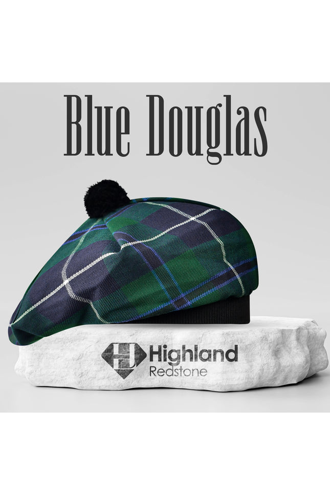 Tam O'Shanter Hat with Pompom | Blue Douglas Tartan