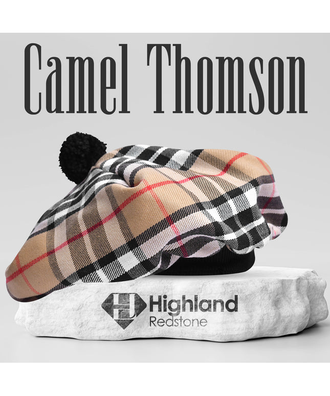 Tam O'Shanter Hat with Pompom | Camel Thomson Tartan