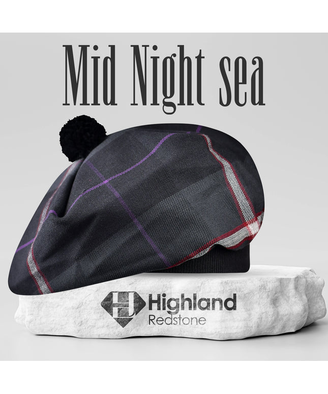 Tam O'Shanter Hat with Pompom | Mid Night Sea Tartan