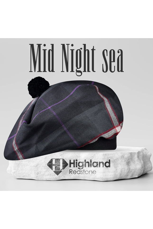 Tam O'Shanter Hat with Pompom | Mid Night Sea Tartan
