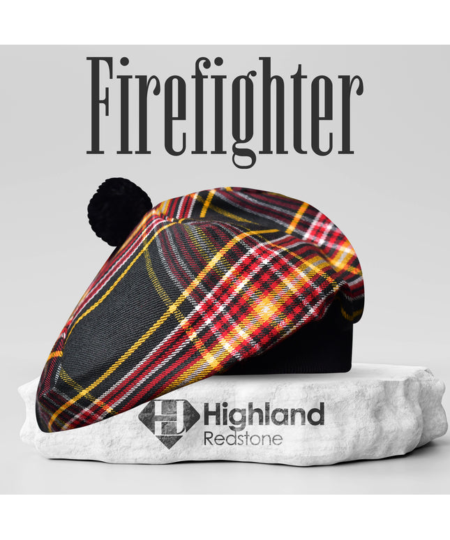 Tam O'Shanter Hat with Pompom | Firefighter Tartan