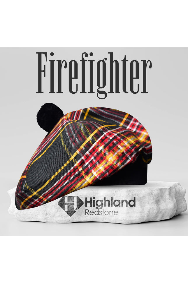 Tam O'Shanter Hat with Pompom | Firefighter Tartan