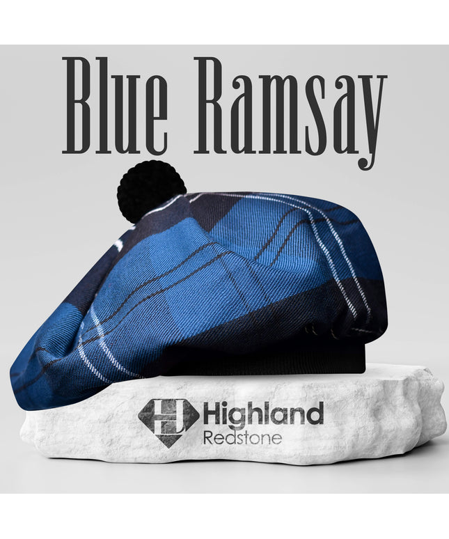 Tam O'Shanter Hat with Pompom | Blue Ramsay Tartan