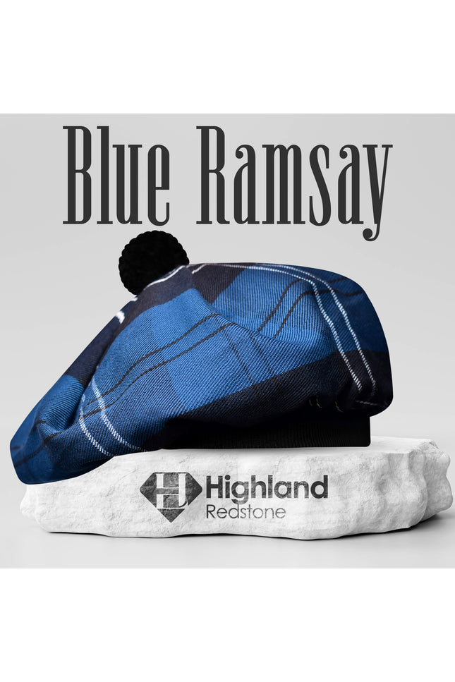 Tam O'Shanter Hat with Pompom | Blue Ramsay Tartan
