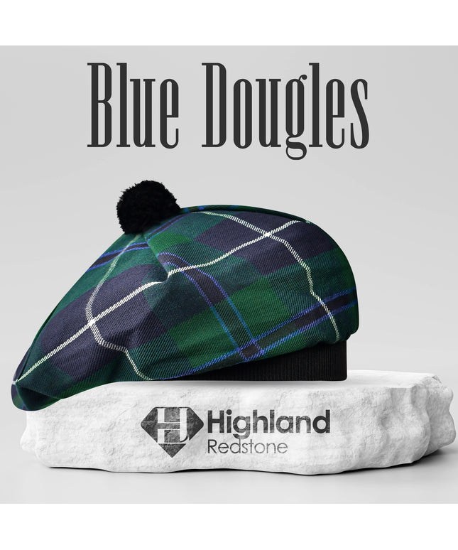 Tam O'Shanter Hat with Pompom | Blue Douglas Tartan