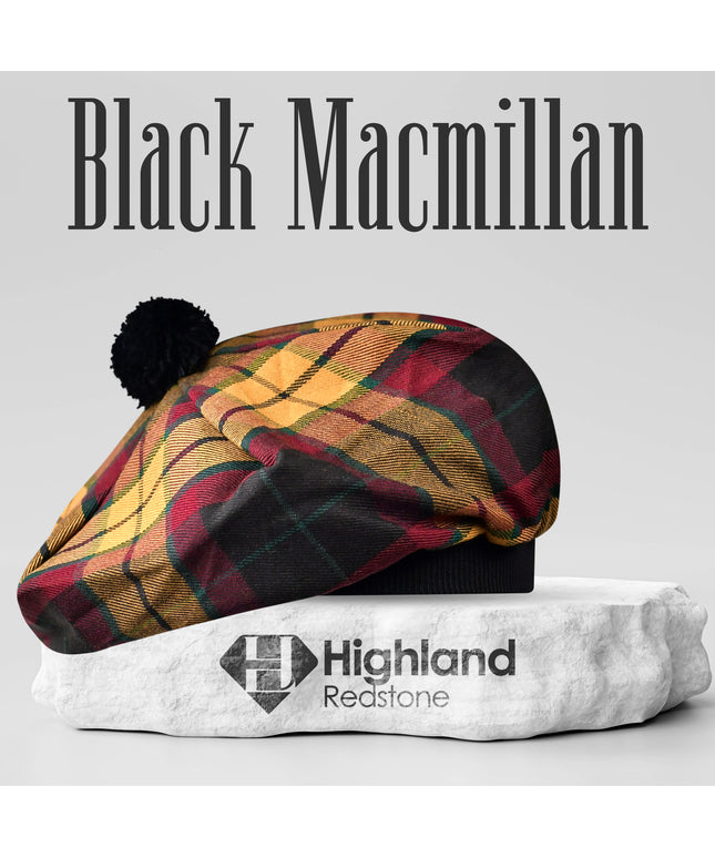 Tam O'Shanter Hat with Pompom | Black MacMillan Tartan