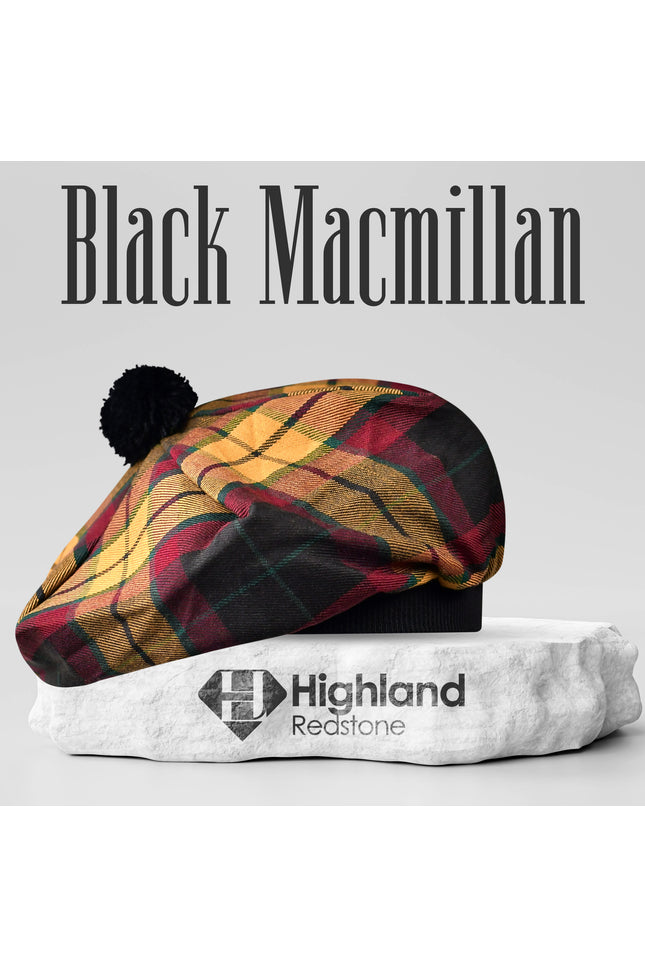 Tam O'Shanter Hat with Pompom | Black MacMillan Tartan