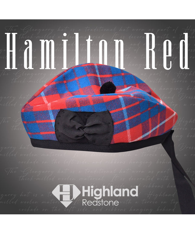 Hamilton Red Glengarry featuring the red tartan pattern, crafted from high-quality materials.