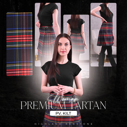 Woman Plaid Kilt - Black Stewart Tartan Kilt - Premium Quality & Timeless Style