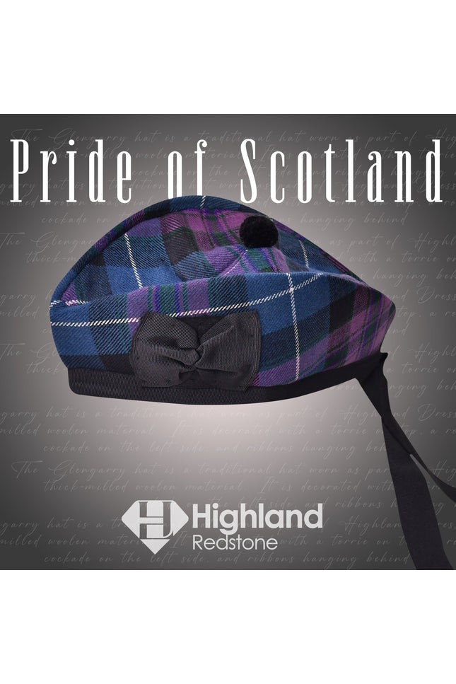 Pride of Scotland Glengarry hat featuring the elegant and vibrant Pride of Scotland tartan pattern