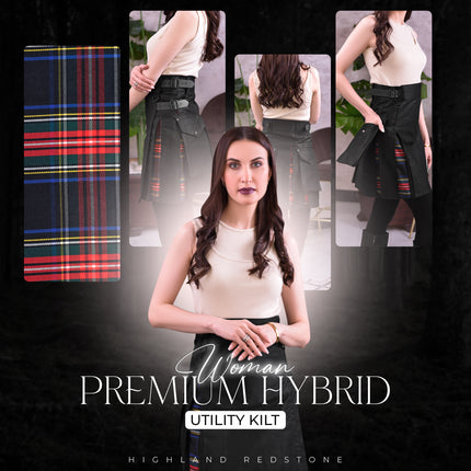 Women's Hybrid Utility Kilt in Black Stewart Tartan