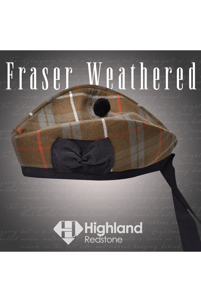 Fraser Weathered Glengarry cap - Traditional Scottish cap with weathered Fraser tartan
