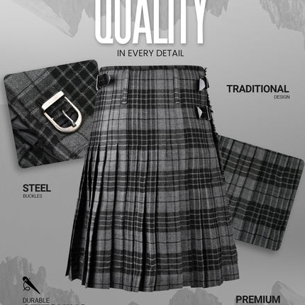 Kilt for Men I Grey Watch Tartan Kilt Polyviscose 8 Yard Traditional Men Kilt