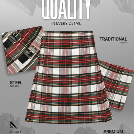 Kilt for Men I Dress Stewart Tartan Kilt Polyviscose 8 Yard Traditional Men Kilt