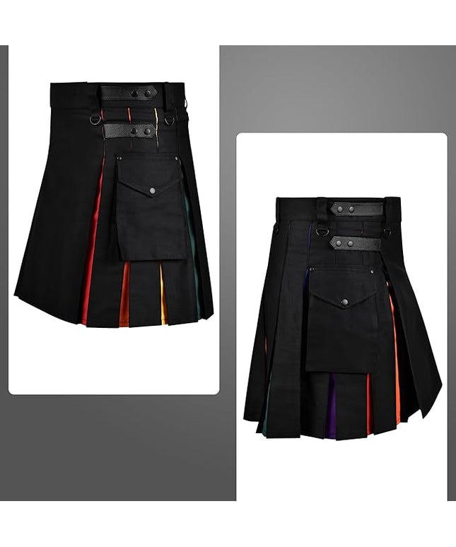 Rainbow Kilt Hybrid Utility Kilt for Men - Scottish Traditional Kilt with Flashes
