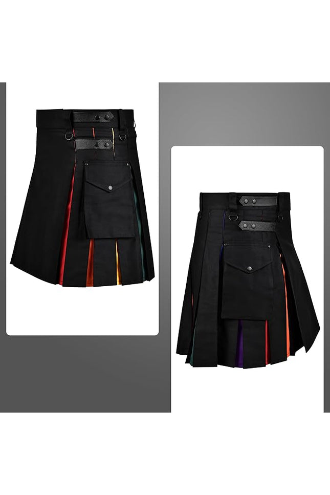 Rainbow Kilt Hybrid Utility Kilt for Men - Scottish Traditional Kilt with Flashes