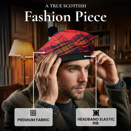 Tam O'Shanter Hat with Pompom | Red Leslie Tartan