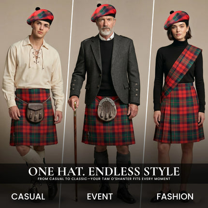 Tam O'Shanter Hat with Pompom | Robertson Red Tartan