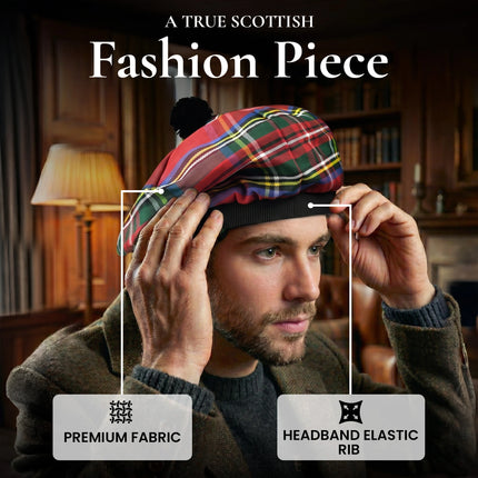 Tam O'Shanter Hat with Pompom | Royal Stewart Tartan