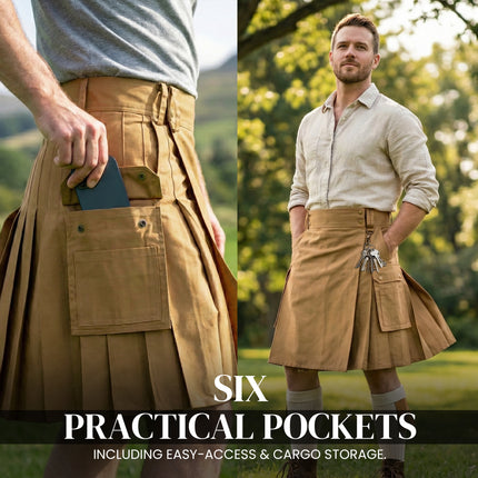 Phantom Modern Utility Kilt - Khaki | Big & Tall