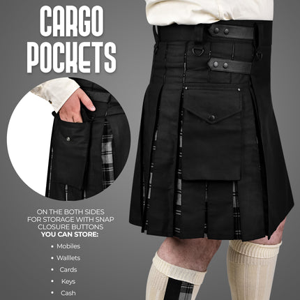 Grey Douglas Hybrid Utility Kilt for Men  - Traditional Style with Modern Functionality