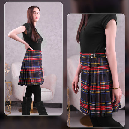 Woman Plaid Kilt – Black Stewart Tartan Kilt – Premium Quality & Timeless Style