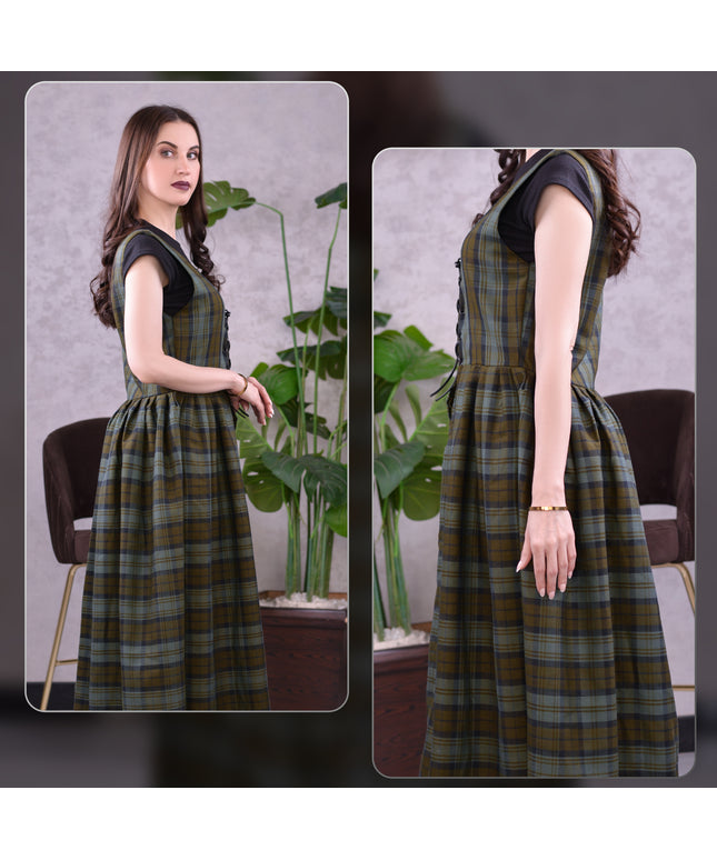 Women's Scottish Highland Dress – Long Tartan Dress | Black Watch Weathered