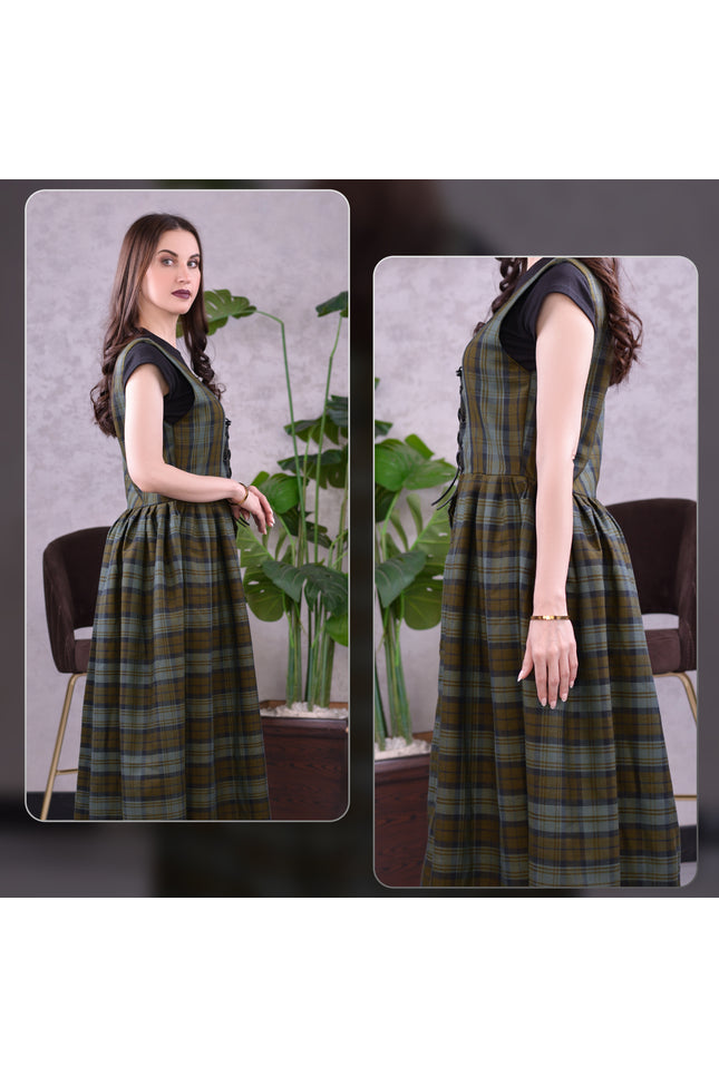 Women's Scottish Highland Dress - Long Tartan Dress | Black Watch Weathered