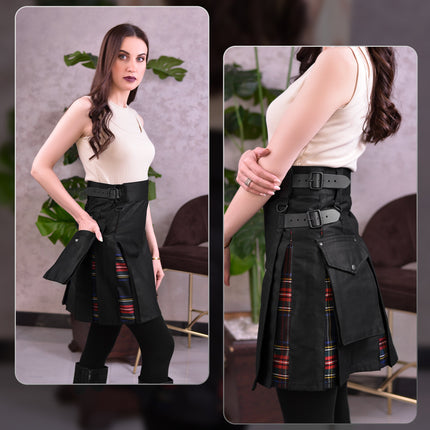 Women's Hybrid Utility Kilt in Black Stewart Tartan