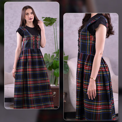 Women's Scottish Highland Dress – Long Tartan Dress | Black Stewart