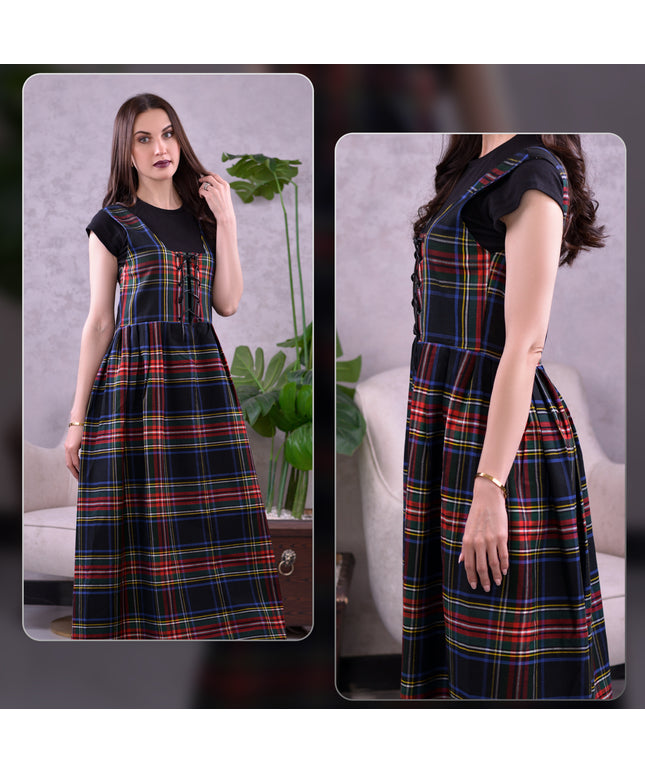 Women's Scottish Highland Dress – Long Tartan Dress | Black Stewart
