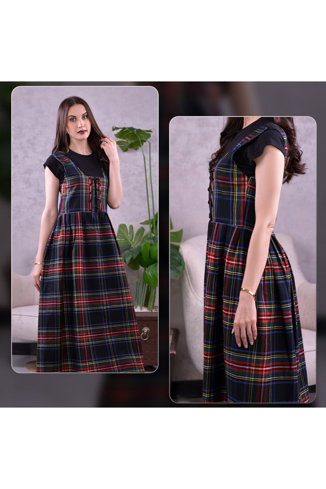 Women's Scottish Highland Dress - Long Tartan Dress | Black Stewart