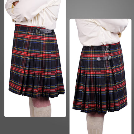 Kilt for Men I Black Stewart Tartan Kilt Polyviscose 8 Yard Traditional Men Kilt