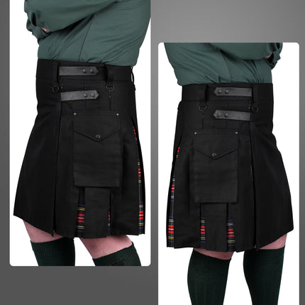 Black Stewart Hybrid Utility Kilt for Men  – Traditional Style with Modern Functionality
