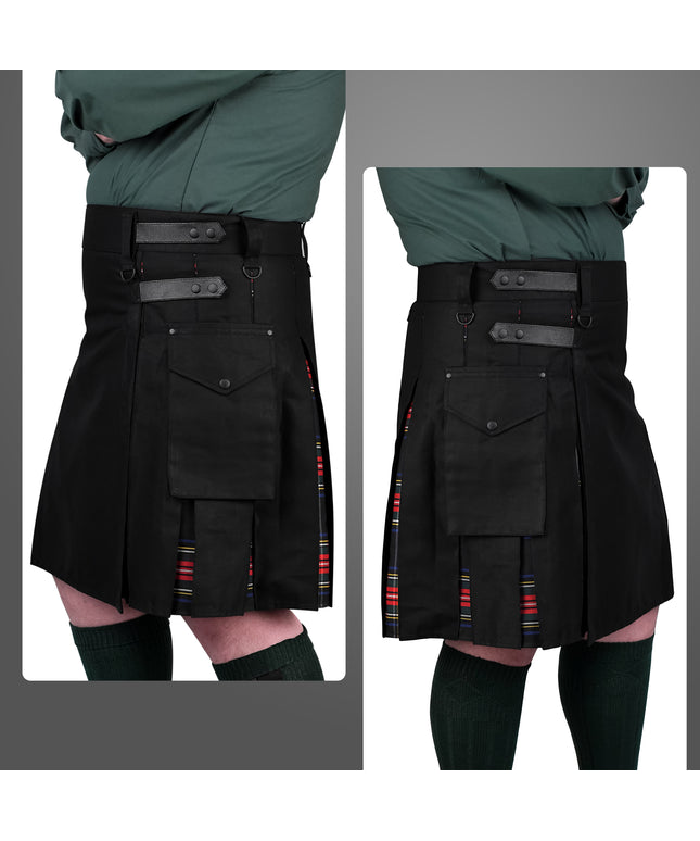 Black Stewart Hybrid Utility Kilt for Men  – Traditional Style with Modern Functionality