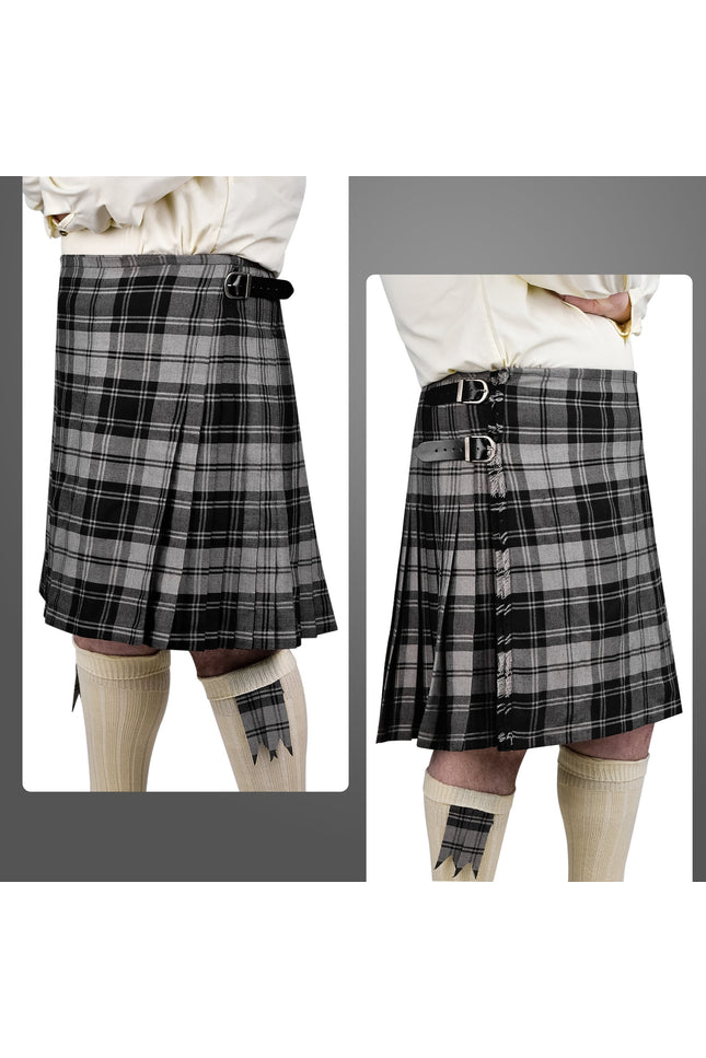 Kilt for Men I Grey Douglas Tartan Kilt Polyviscose 8 Yard Traditional Men Kilt | Big & Tall