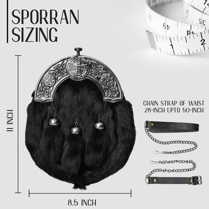 Black Rabbit Fur Sporran Antique Cantle