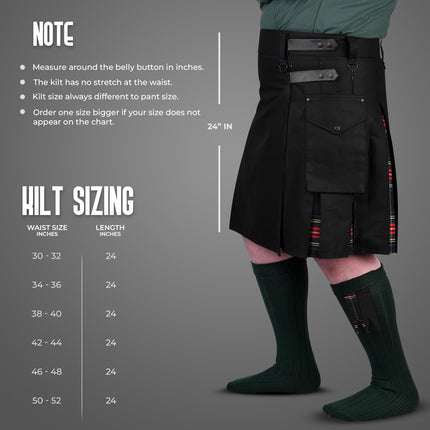 Black Stewart Hybrid Utility Kilt for Men  – Traditional Style with Modern Functionality