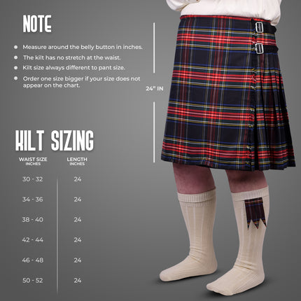 Kilt for Men I Black Stewart Tartan Kilt Polyviscose 8 Yard Traditional Men Kilt
