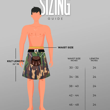 Camouflage Utility Kilt For Men - Rugged Ripstop Cotton tactical men kilt with brass hardware