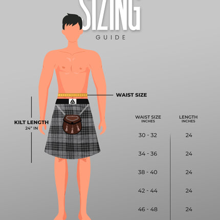 Kilt for Men I Grey Watch Tartan Kilt Polyviscose 8 Yard Traditional Men Kilt
